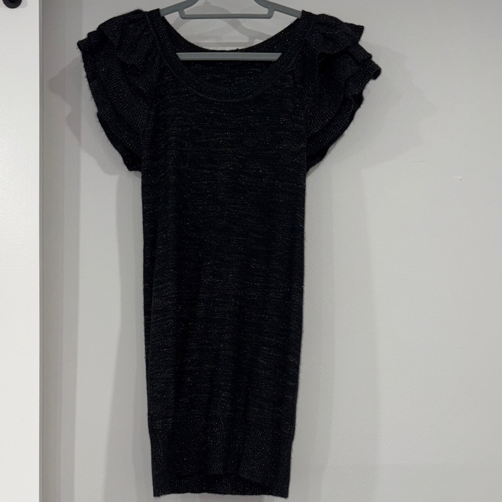 Chic Women Black Ruffle Sleeve Mini Dress Size Small